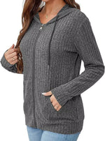 Ribbed Zip Up Hooded Outerwear