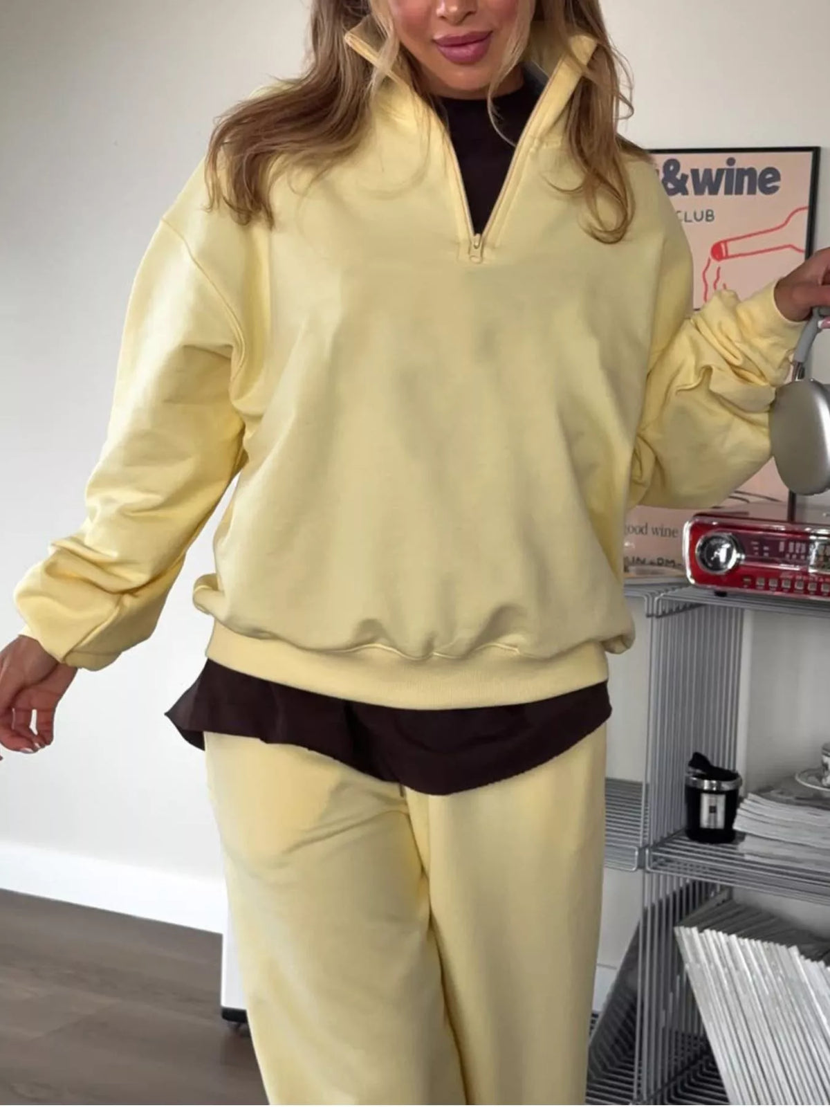 Quarter-Zip Top and Wide-Leg Sweatpants Set