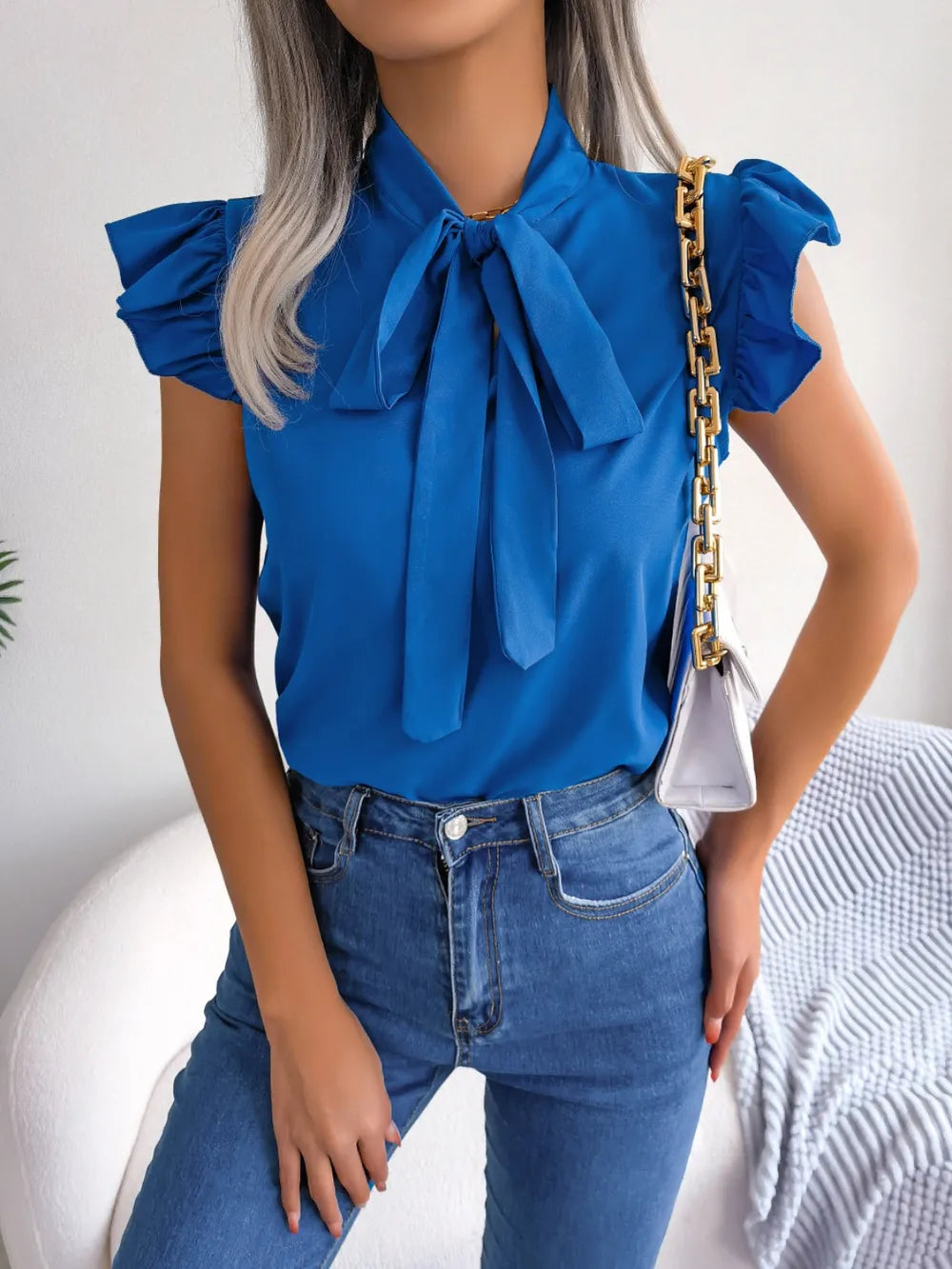TieNeck Cap Sleeve Blouse