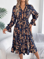 Floral Print Ruffle Hem Flounce Sleeve A-Line Dress