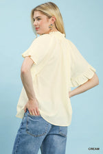 Umgee Textured Ruffle Sleeve Blouse