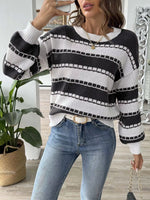 Striped Knit Dropped Shoulder Sweater