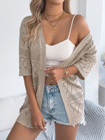 Openwork Open Front Half Sleeve Cardigan