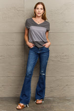Perfee Striped V-Neck Short Sleeve T-Shirt