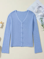 Ribbed Knit Button Front V Neck Cardigan