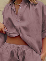 Button Up Shirt and Drawstring Shorts Set