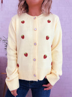 Strawberry Button Up Long Sleeve Cardigan