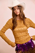 BiBi Ruffles Detail Mardi Gras Color Flower Lace Top