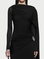 Ruched Draped Long Sleeve Maxi Dress