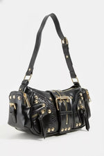 Fame Rivet Detail Leather Shoulder Bag