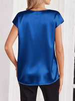 Satin V-Neck Short Sleeve Blouse