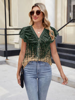 Floral Print V-Neck Cap Sleeve Casual Summer Blouse