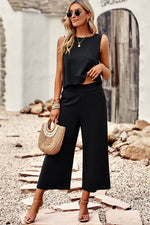 Round Neck Tank and Wide Leg Pants Set