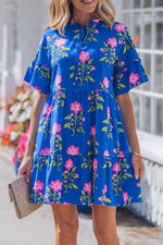 V Neck Short Sleeve Loose Flower Dress
