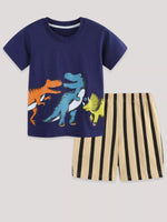 Children's Dinosaur Print Casual Tee and Shorts Set