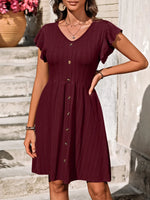 V-Neck Ruffled Cap Sleeve Dress