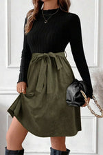 Ribbed Tie Waist A-Line Dress
