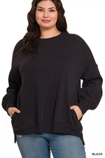 Zenana Full Size Fleece Hi-low Boyfriend Sweatshirts with Pockets Plus Size
