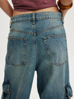 Vintage Wash Wide Leg Cargo Jeans
