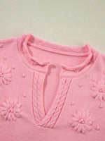 Textured Notched Long Sleeve Sweater
