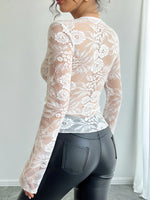 Lace Deep V-Neck Long Sleeve T-Shirt