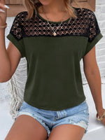 Lace Round Neck Short Sleeve T-Shirt