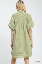 Umgee Striped Puff Sleeve Shift Dress
