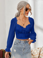 Mesh Sweetheart Neck Flounce Sleeve Top