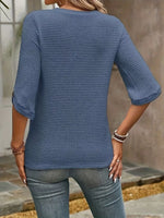 Textured Waffle Knit Three-Quarter Sleeve T-Shirt