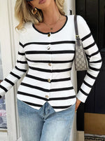 Striped Button-Up Knit Cardigan