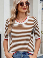 Striped Casual T-Shirt with Contrast Trim