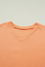 Textured Waffle Knit V-Neck T-Shirt