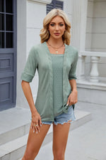 Texture Square Neck Short Sleeve Blouse