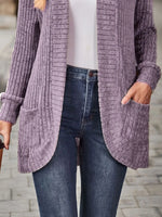 Ribbed Open Front Long Cardigan with Pockets