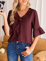 Ruffle Trim V-Neck Blouse