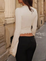 Lace Trim Square Neck Long Sleeve Top
