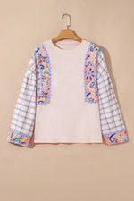 Paisley Print Plaid Long Sleeve Oversized Top