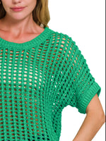 Zenana Fish Net Short Sleeve Crochet Knit Cover Up
