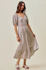 SO ME Ditsy Floral Self Belt On Elastic Waist Maxi Dress