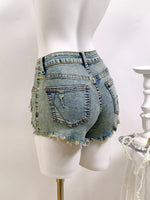 High-Waisted Distressed Raw Hem Denim Shorts