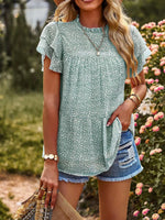 Printed Ruffle Sleeve Babydoll Blouse