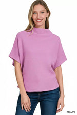 Zenana Mock Neck Sweater with Side Shirred