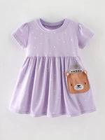 Children's Cute Bear Applique Polka Dot Dress