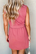French Terry Zipped Collar Sleeveless Drawstring Waist Mini Dress
