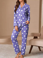 Polka Dot Button-Down Top and Pants Lounge Set