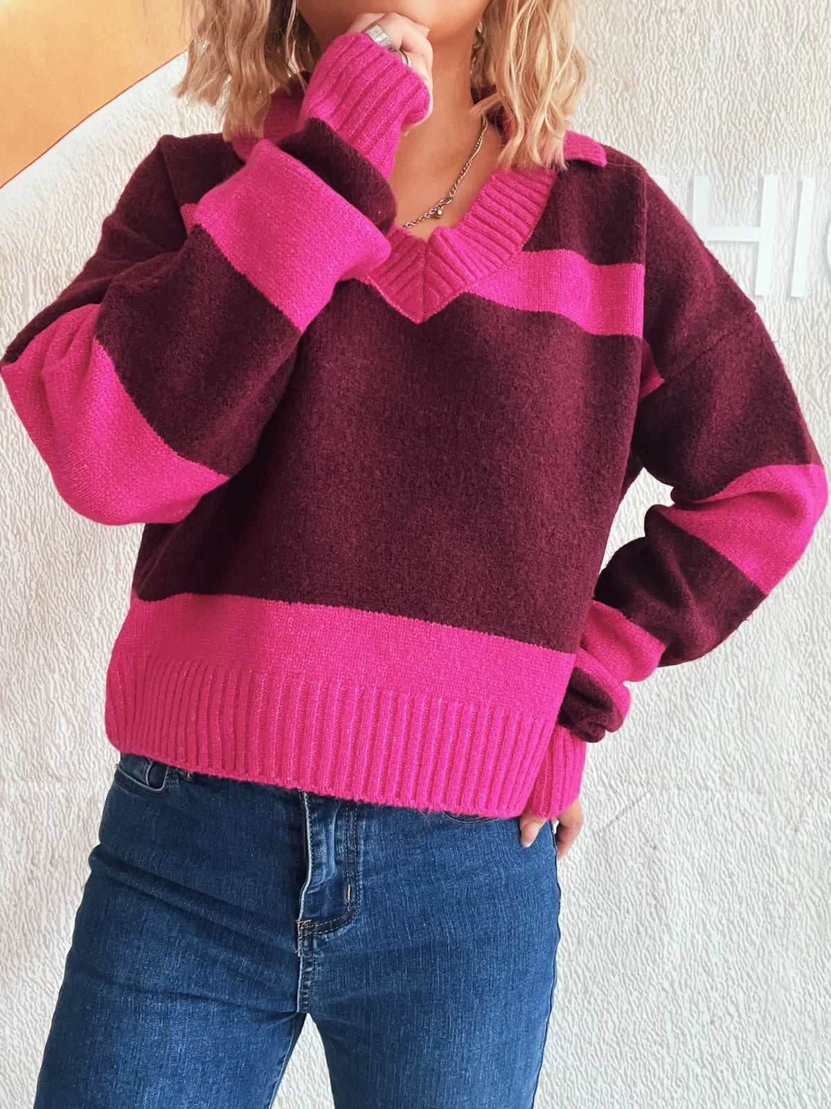 Color Block Long Sleeve Sweater