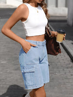 High-Waisted Wash Denim Shorts