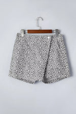 Leopard Print Elastic Waist Denim Shorts