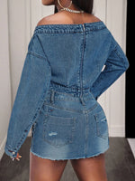 Off-Shoulder Long Sleeve Denim Top