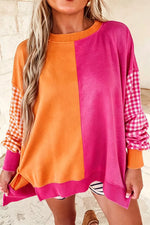 Colorblock Gingham Sleeve Crewneck Sweatshirt